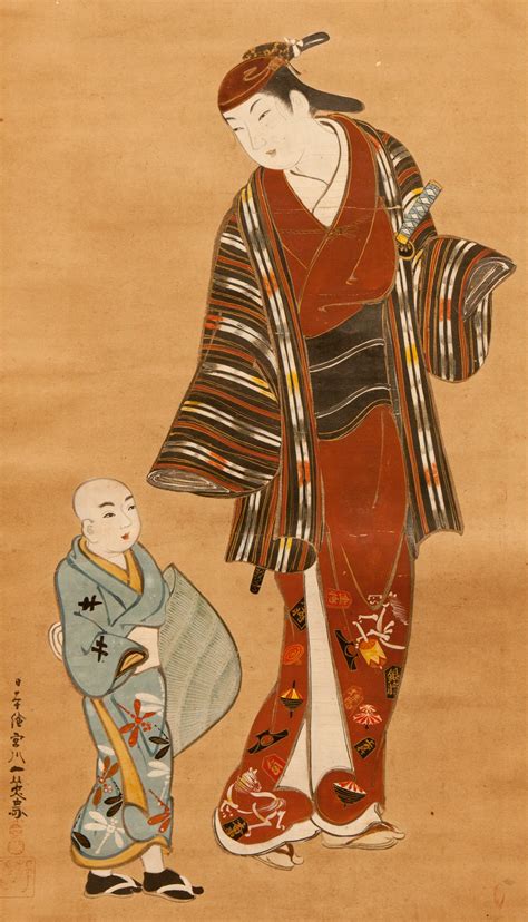18th Century Japanese Scroll Actor And Attendant Naga Antiques