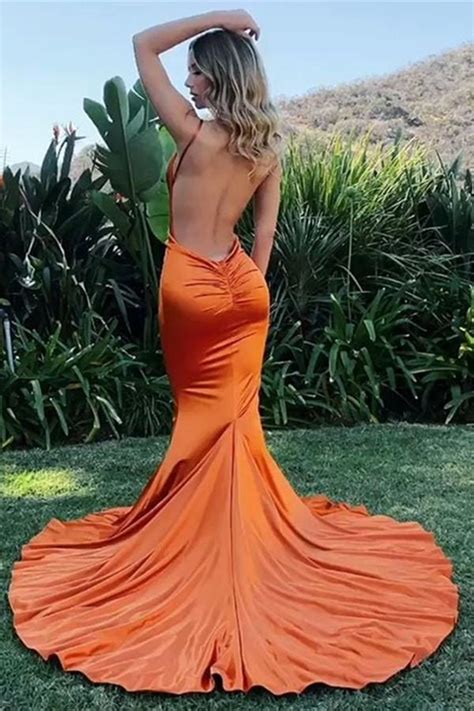 Deep V Neck Mermaid Backless Orange Long Prom Dress Mermaid Backless
