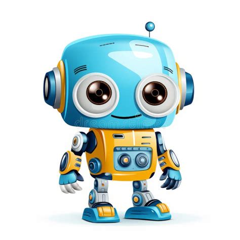 Cute Blue Robot Toy With Orange Eyes Vector Illustration Stock