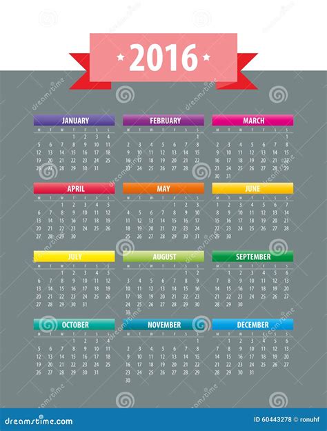 Colorful 2016 Calendar Stock Vector Illustration Of Modern 60443278