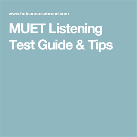 Listening skill in the muet should be taken into consideration seriously as it is also a part of the requirement in passing the muet test. Pin on MUET