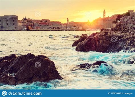 Beautiful View Of The Old City Of Dubrovnik At Sunset Light During The
