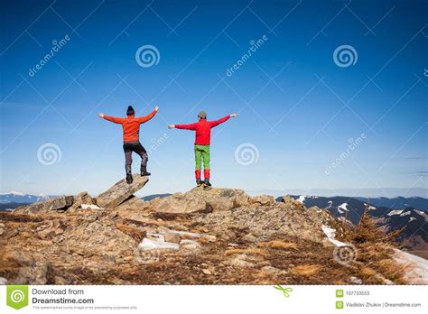 Two Climbers On Top Stock Image Image Of Adventure 107733553