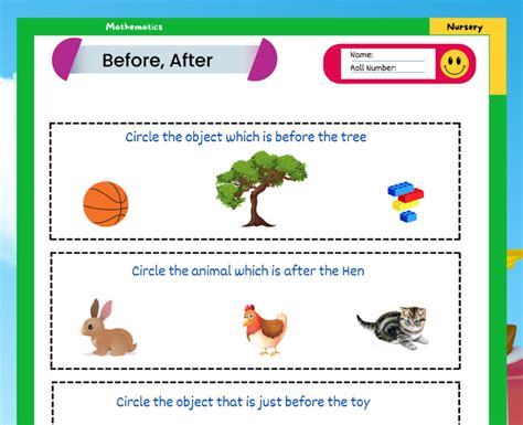 What Comes Before And After Worksheet For Nursery