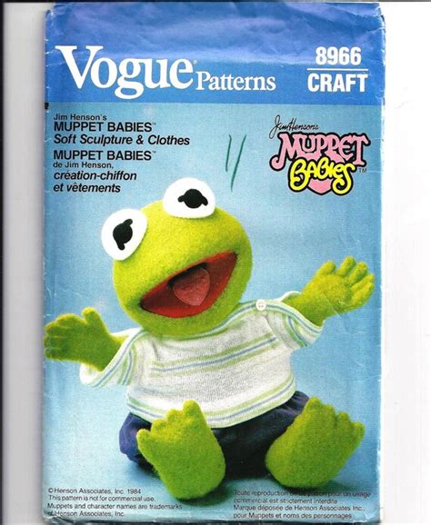 1980s Baby Kermit The Frog Stuffed Animal Vintage Sewing