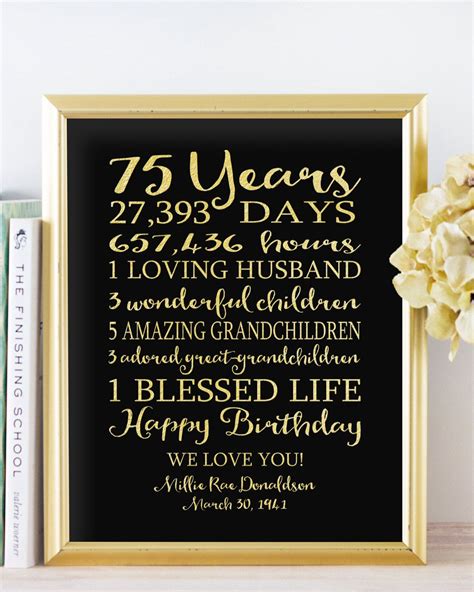 75th Birthday Sign Birthday Canvas T Personalized 75 Years Etsy