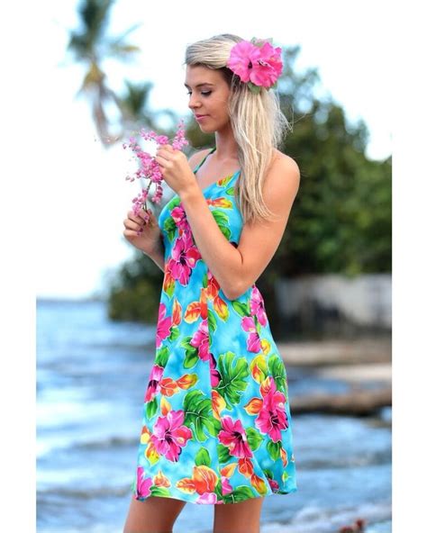 Halter Sundress Hibiscus Watercolor Turquoise Halter Sundress Tropical Dress Luau Outfits