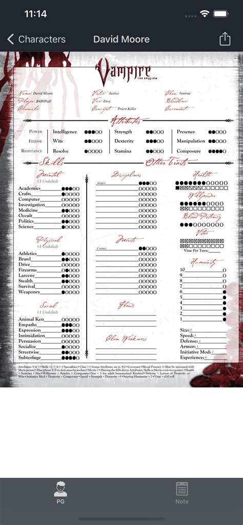 Vampire The Requiem Real Sheet Collection