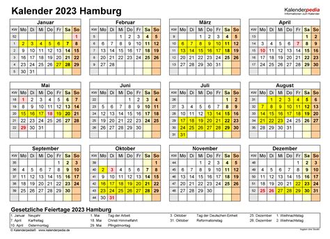 Kalender 2023 Hamburg Ferien Feiertage Excel Vorlagen