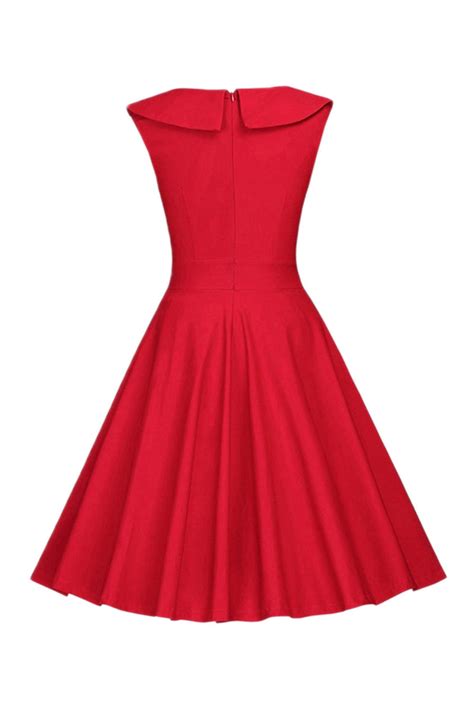 Zapaka Women Red Vintage Dress With Button Polka Dots Sleeveless 1950s Dress Zapaka Au