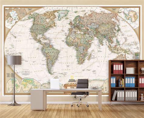 National Geographic Executive World Map Wall Mural Giant Etsy