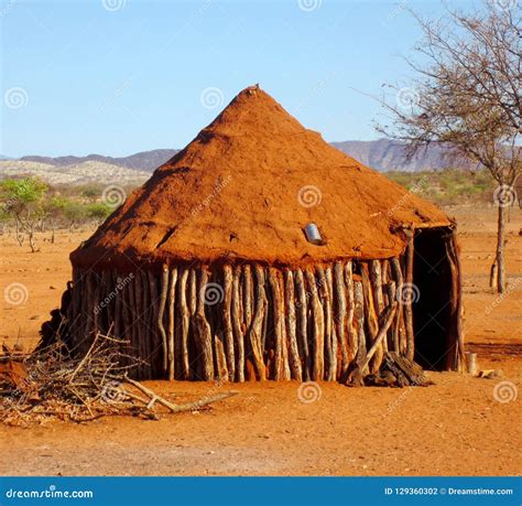 Namibia Wooden Hut Of Himba Tribe In Northern Namibia Stock Photo
