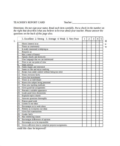 Free 6 Sample Report Card Templates In Pdf Ms Word