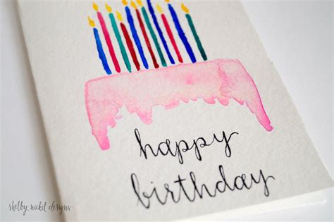 Happy Birthday Cake Candles Card Watercolor Original Handmade Card For Birthday