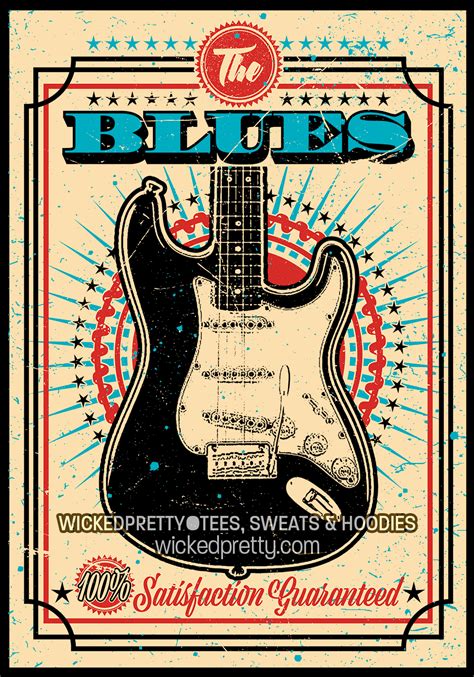 Vintage Style Blues Guitar Poster T Shirt In 2024 Retro Music Art