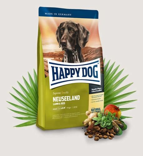 Gluten free helps my tummy, grain free means that my skin won't itch and made with ingredients that makes my tail wag. HAPPY DOG Supreme Sensible Neuseeland Gluten Free Lamb ...