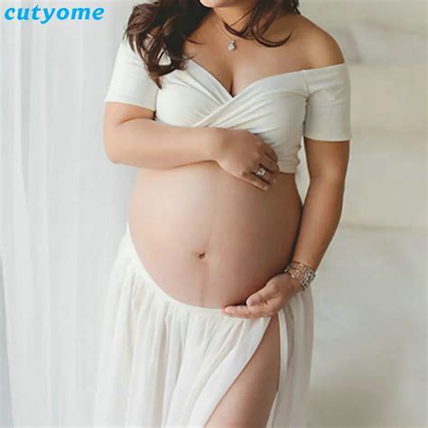 Maternity Women Clothes For Photo Shoots Dresses White Off Shoulder Topschiffon Skirt For