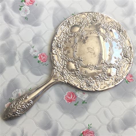 Vintage Silver Tone Hand Mirror C 1960s Or 1970s Silver Plated Dressing Table Vanity Mirror