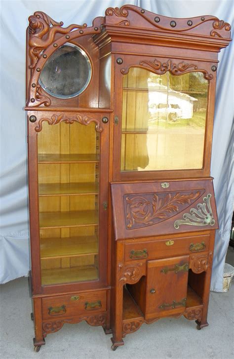 There is a door to the cabinet but it the glass was broken. Bargain John's Antiques | Fancy Oak Side by Side Secretary ...