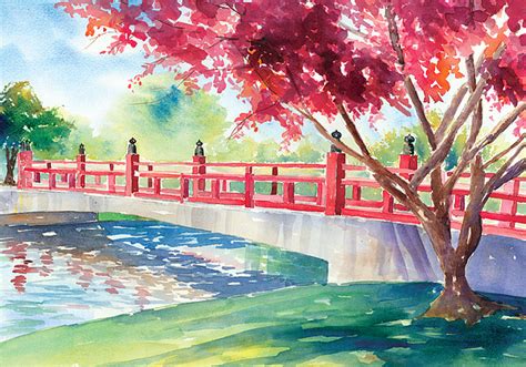 Japanese Bridge Painting By Denise Schiber