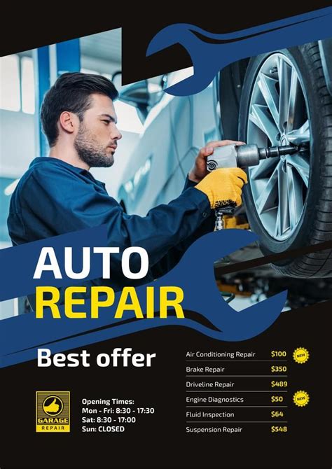 Auto Repair Service Ad With Mechanic At Work Online Poster A2 Template