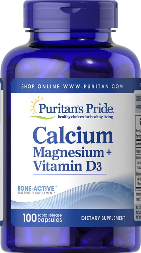 Serving size = 3 tablets, servings per container = 60. Calcium Magnesium plus Vitamin D 100 Capsules | Calcium ...