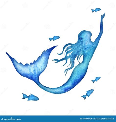 Mermaid Watercolor Vector Silhouette Illustration Stock Vector