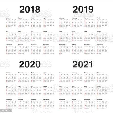 Year 2018 2019 2020 2021 Calendar Vector Stock Illustration Download