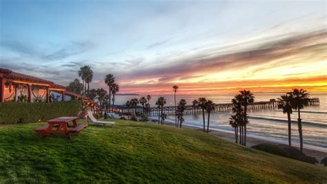 Nature Landscape Palm Trees California Usa Sunset Clouds Sea