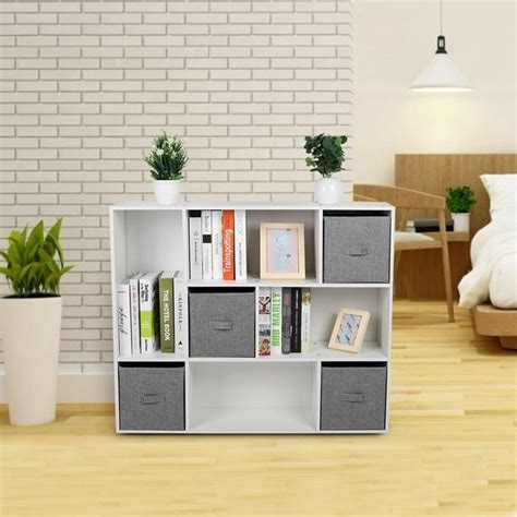 Lyumo Cube Bookcase Bookshelf With 8 Cubby Shelves 4 Bin Drawers For