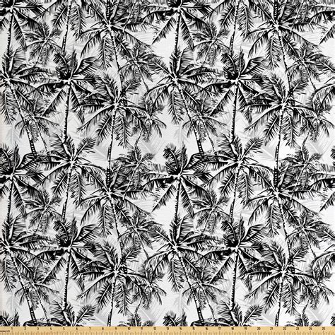 Palm Tree Fabric By The Yard Monochrome Woodland Pattern Depicting
