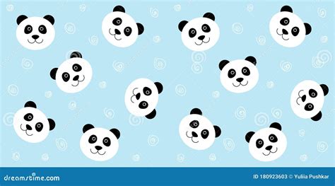 Cute Panda Seamless Pattern Vector Blue Background With Kawaii White