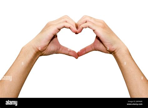 Man Hand Making A Heart Shape Isolated On White Background With Copy