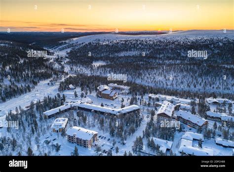 Aerial View Of Saariselka Winter Tourist Resort During The Winter