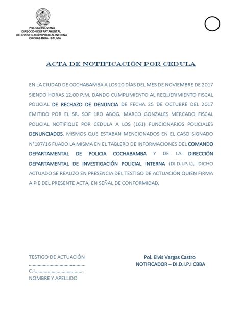 Acta De Notificación Por Cedula 1 Pdf Bolivia América Del Sur