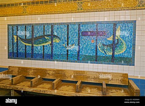 One of 7 mosaic art murals at the Houston Street station of the New