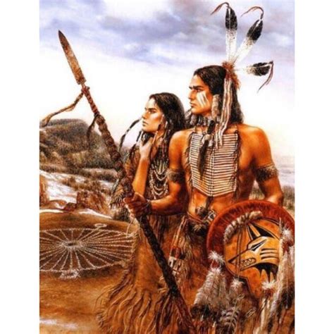 Full Square Diamond Painting American Natives Indians Feather Couple