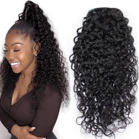 160g Peruvian Virgin Ponytails Extension Wavy Kinky Curly Ponytail