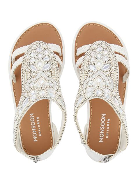 Diamond Shape White Beaded Sandal White Girls Sandals Monsoon Uk