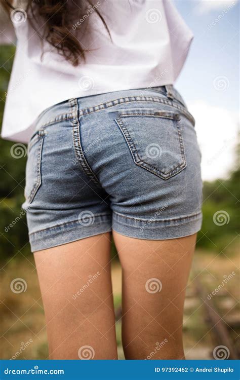 Booty Girl In Denim Shorts In The Park Stock Photo Image Of Outdoors