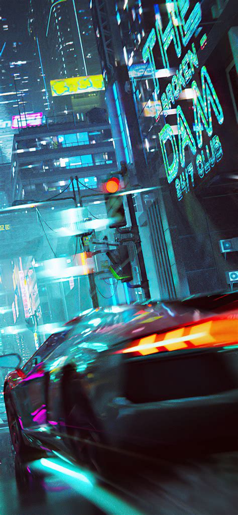 1125x2436 Neon Cyberpunk City Car Racing 4k Iphone Xsiphone 10iphone