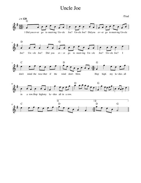 Traditional Music Uncle Joe Sheet Music For Piano Solo