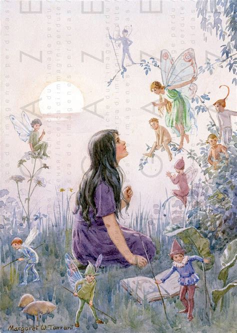 Girl Surrounded By Fairies Vintage Fairy Illustration Fairy Etsy In Vintage Fairies