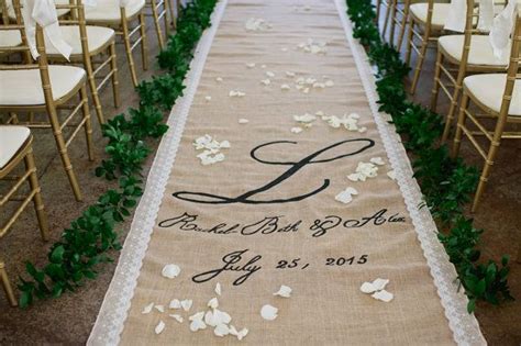 Lace Burlap Wedding Aisle Runner With Custom Monogram Free Etsy