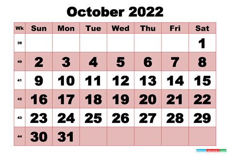 Free Printable Monthly Calendar October 2022 Free Printable 2021