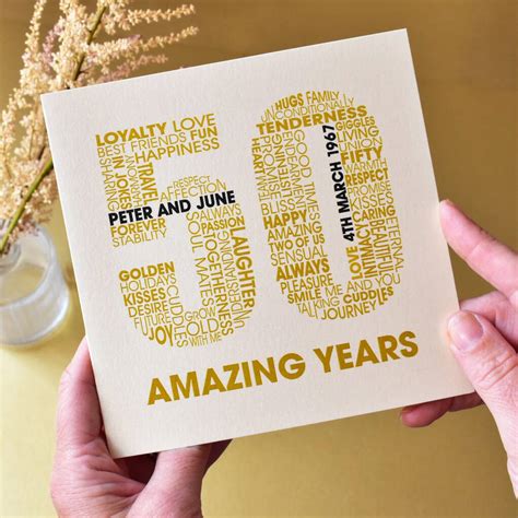 Aug 07, 2020 · a 50th wedding anniversary is a big milestone for anyone. Personalised Golden 50th Wedding Anniversary Card By Mrs L Cards | notonthehighstreet.com