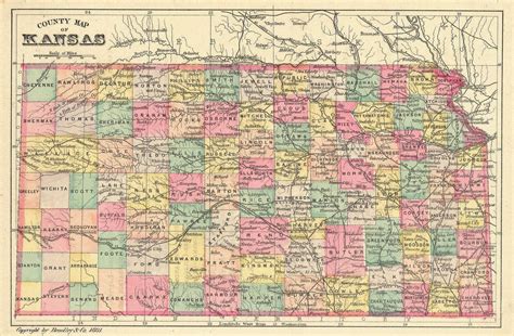 Kansas State Map 1881 Vintage Wall Art Vintage Map Vintage Walls