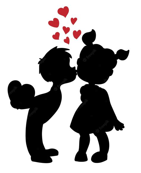 Premium Vector Silhouettes Of Kissing Boy And Girl