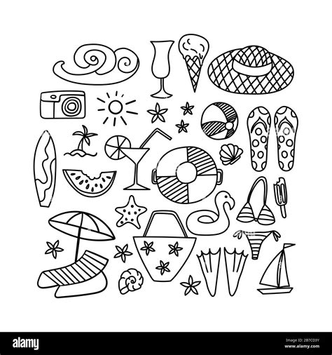 Seamless Pattern With Summer Hand Drawn Icons On White Background