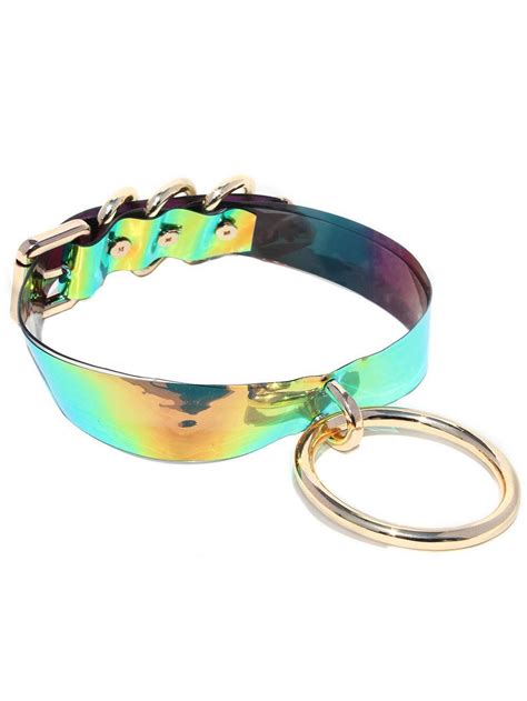 Ava Black Holographic Iridescent Choker Custom Fit Chokers Holographic Black Rings